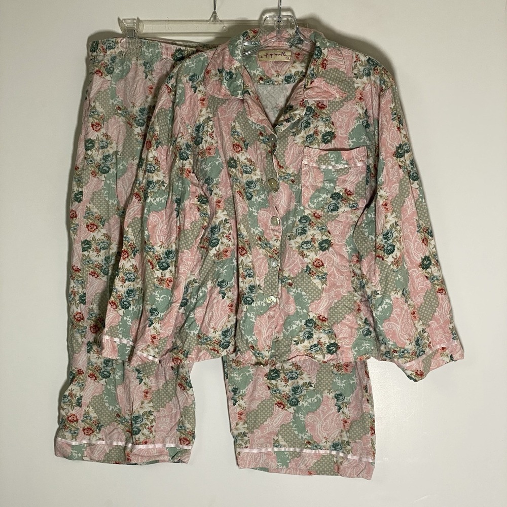 Papinelle Pajama Set Womens XL Pink Floral Comfy Cozy Cottagecore Granny Ditsy